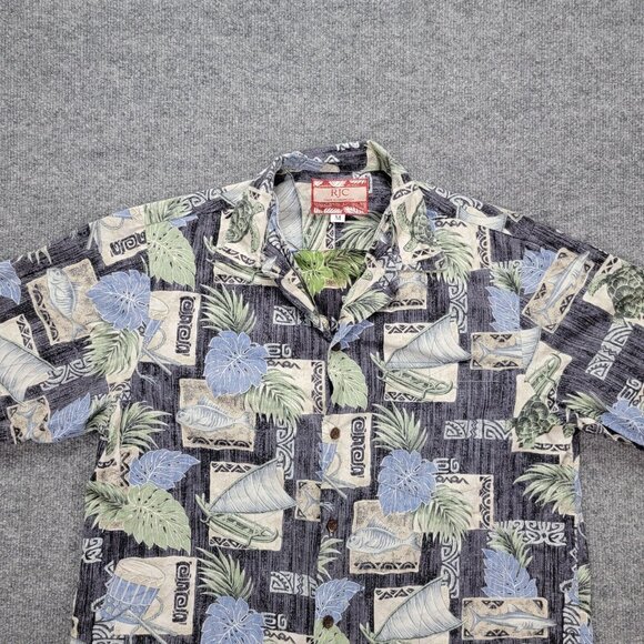 RJC‎ Hawaiian Shirt Mens Medium Floral Button Up Short Sleeve Tropical Turtle - Picture 2 of 7
